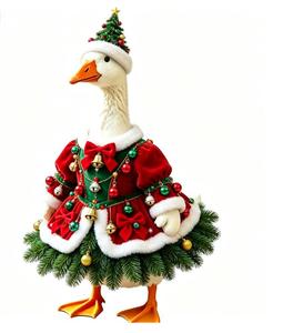 Christmas Goose Winter Polyester Dot Clothes Set Red Velvet Dress Christmas Tree Hat Yard Garden Decor Outfit Statue - Product Image 1