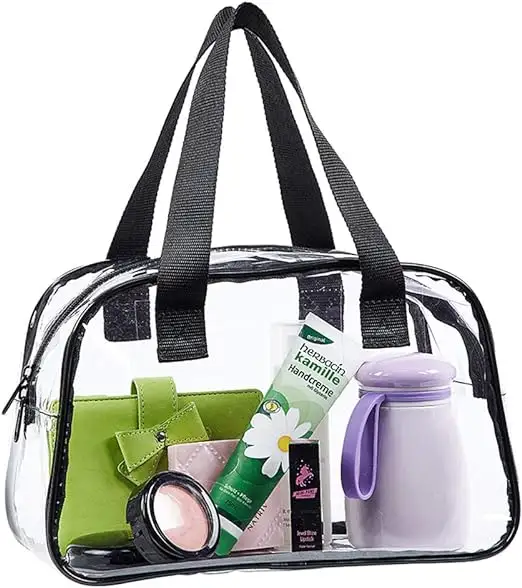 वाटरप्रूफ टिकाऊ क्लियर टोट बैग पीवीसी प्लास्टिक टोट बैग हैंडल ट्रैवल बैग के साथ
