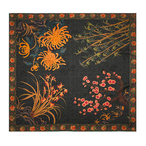 Xiangyunsha手描きエレガントヴィンテージマルベリーシルクスクエアスカーフ [4つの高貴な植物] 65*65シリーズ高度なファッションセンス - Product Image 1