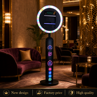 Photomaton vertical professionnel pour iPad avec anneau lumineux et écran LCD personnalisable, idéal pour mariages, fêtes et événements, disponible à la location