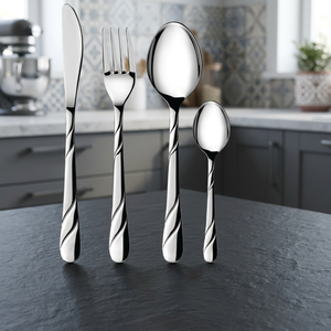 Juego de cubiertos de 4 piezas con diseño de estilo plateado, incluye cuchara, tenedor, cuchillo, cuchara para bebé, juegos de vajilla al por mayor - Product Image 1