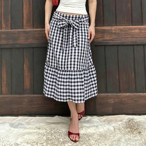 Mini-jupe Y2K sexy vintage à carreaux avec nœud, taille basse, coupe trapèze, style coréen mignon, pour femme, streetwear, jupe d'été - Product Image 3