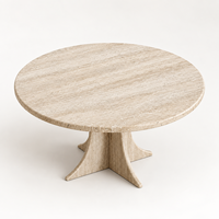 MEUBLES JIAMEIJIA |   Table basse ronde effet travertin avec piétement sculpté en forme de croix