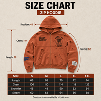 Sweats à capuche personnalisés pour hommes, orange rouille, zippés, effet déchiré, imprimé gothique, patch sur la manche, coupe oversize, fabricant OEM ODM privé