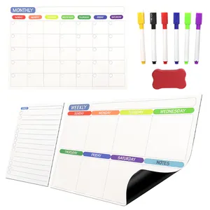 Juego de lápices de colores personalizados, juego de pegatinas para nevera, pizarra magnética semanal de borrado en seco, calendario, OEM