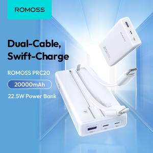 ROMOSS 20000mAh 파워뱅크 내장 케이블 포함, PD 22.5W 휴대용 충전기, 4개 출력 및 2개 입력 배터리 팩 아이폰 17용 - Product Image 2