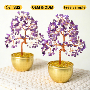 Arbre à Argent en Cristal Naturel Fait Main avec Bol Plaqué Or et Éclats d'Améthyste pour le Feng Shui - Product Image 1