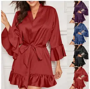 Новый простой халат для невесты и красный купальный халат с рюшами для подружки невесты одежда для сна кружевное вечернее Ночное платье большого размера 3xl для женщин