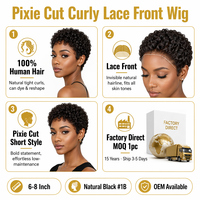 Perruque Courte Bouclée Lace Front HD, Cheveux Humains Brésiliens 100% Remy, Noir Naturel, Sans Colle, Pré-Pluckée, Pour Femmes, Vente Directe Usine