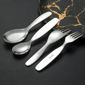 Ensemble créatif de fourchettes et cuillères en acier inoxydable 316 pour enfants, pour l'apprentissage du repas des bébés, design à corps droit de couleur unie - Product Image 5