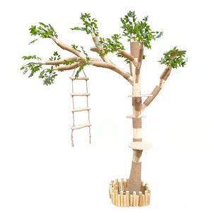 <span class=keywords><strong>Arbre</strong></span> à <span class=keywords><strong>chat</strong></span> en bois massif, résistant à l'usure, anti-adhérent aux poils, avec tronc réaliste et grand filet d'escalade - Product Image 1
