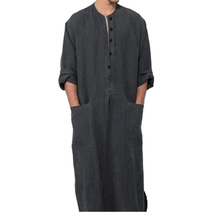 2023 Oriente Médio Homens Vestes Muçulmanos Roupas Islâmicas Árabe Médio Islã Em Torno Do Pescoço Robe Oração Eid Roupas Thawb - Product Image 3