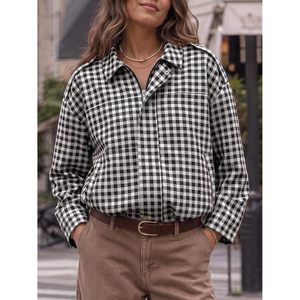 Veste zippée à carreaux sur mesure pour femme, coupe oversize courte, manches longues, décontractée, pour l'automne, avec fermeture à boutons-pression - Product Image 4