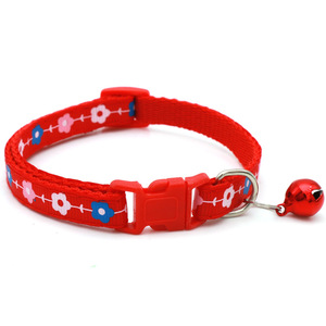Pet Collar Red Flower Print With <b>Bell</b> For Small Medium <b>Dogs</b> Cats - Product Image 1