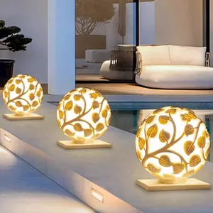 Behans güneş sütun ışığı küresel Villa avlu duvar LED 3000K su geçirmez IP65 dairesel bahçe lambası açık ayağı lamba