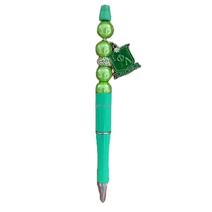 New Customized Bead Ballpen with Logo Greek Sorority Iota Phi Lambda Letter Crown Pendant Ball Pen Club Office School Supplies