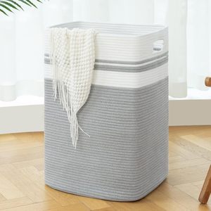 Cotton Rope Woven Laundry Basket Large Capacity <b>Rectangle</b> Storage <b>Bin</b> For Clothing Organizer Nordic Style - Product Image 4