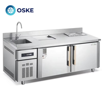 Mesa de Trabajo Refrigerada de Alta Calidad Todo en Uno con Congelador de Una Sola Temperatura, Barra de Agua y Consola para Tiendas de Té de Burbujas