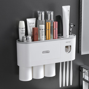 Sterilization Wall Mount Toothbrush Holder Automatic Toothpaste Dispenser With Storage Rack