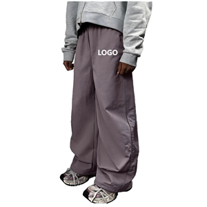 Hot Sale <b>Men's</b> Casual Custom Baggy Curved <b>Nylon</b> Track Pants Distressed Mid Quick Dry Elasticity Stacked Plain Windbreak - Product Image 1