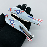 Couteau de poche pliant en acier Damas en forme d'avion, manche en alliage d'aluminium usiné CNC, outil de camping extérieur DIY OEM EDC