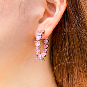 Pendientes <span class=keywords><strong>de</strong></span> Aro en Forma <span class=keywords><strong>de</strong></span> C con Circonita Cúbica en Color Rosa Dorado, Adornados con un Corazón, Accesorios <span class=keywords><strong>de</strong></span> Disfraces para Mujer, Regalo - Product Image 2