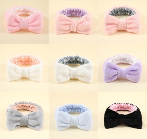Dễ Thương Đáng Yêu Satin Lót Spa <span class=keywords><strong>Headband</strong></span> Co Giãn Mềm Nhung Đầu Bọc Skincare Tóc Ban Nhạc Hai Màu Sắc Trang Điểm Bowknot Headbands - Product Image 2