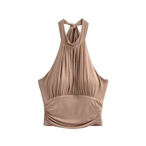 เสื้อกล้ามลำลองสไตล์ฝรั่งเศสสำหรับผู้หญิง ดีไซน์คอเสื้อแบบมีสายรัด  ตัวเสื้อถักแบบสั้น - Product Image 2