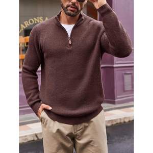 2025 suéter informal con cremallera de cuarto para hombre con cuello simulado invierno cálido acanalado para Polo suéteres capucha con cierre de cremallera para - Product Image 2