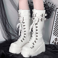 Bottes à plateforme pour femmes CHENO, en cuir, à talon haut et épais, style gothique, pour femmes