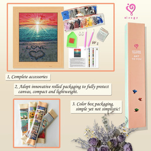 Peinture Diamant Encadrée Paysage Coucher de Soleil Cœur d'Amour Perles Rondes Kit DIY Décoration Murale Paysage - Product Image 3