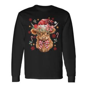 T-shirt a maniche lunghe Western Highland Cow Lover Coquette Bow Merry Christmas - Product Image 1