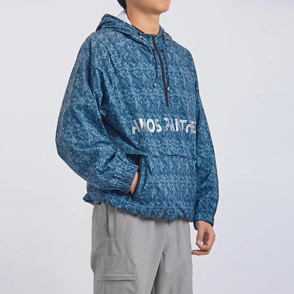 Custom Streetwear Fitness Running Top Half Zip Up Mens Printed Nylon Polyester Windbreaker Hoodies Pullover Jacket