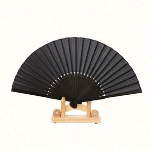 Éventail pliant personnalisé avec technique de peinture sur mesure, blanc et noir, fabriqué en polyester et tissu de bambou - Product Image 1