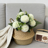 Bouquet réaliste d'hortensias et de chrysanthèmes en soie artificielle pour bureau, petit vase, décoration intérieure de table