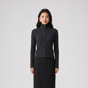 <span class=keywords><strong>Cardigan</strong></span> a Collo Alto <span class=keywords><strong>Slim</strong></span> in Lana 100% Personalizzato, Resistente alle Pieghe, Lavorato a Maglia per Donna, Lavabile in Lavatrice - Product Image 2