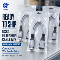Câble d'extension USB-C mâle vers femelle LUNG KAY professionnel USB4 40 Gbps 100 W 8K 60 Hz pour ordinateur portable, station d'accueil, SSD, personnalisable OEM ODM