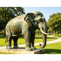 Sculpture d'éléphant en bronze patiné vert antique personnalisée, grande statue d'éléphant en métal pour parc, villa, place publique, extérieur