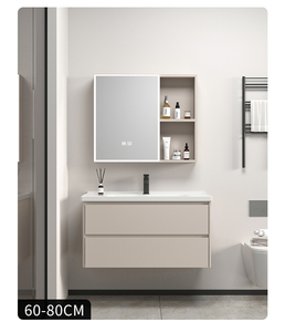 Apartment Home Use Modern White Design Basin Bathroom Cabinet Vanity Plywood with Copper Drainer - Product Image 4