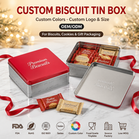 Boîte en étain carrée personnalisée avec couvercle rouge pour biscuits au beurre et biscuits sablés, emballage cadeau, logo personnalisé OEM ODM