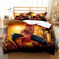 Parure de lit trois pièces personnalisée en fibre chimique imprimée numériquement, motif Spider-Man, écologique, 100 fils au pouce carré