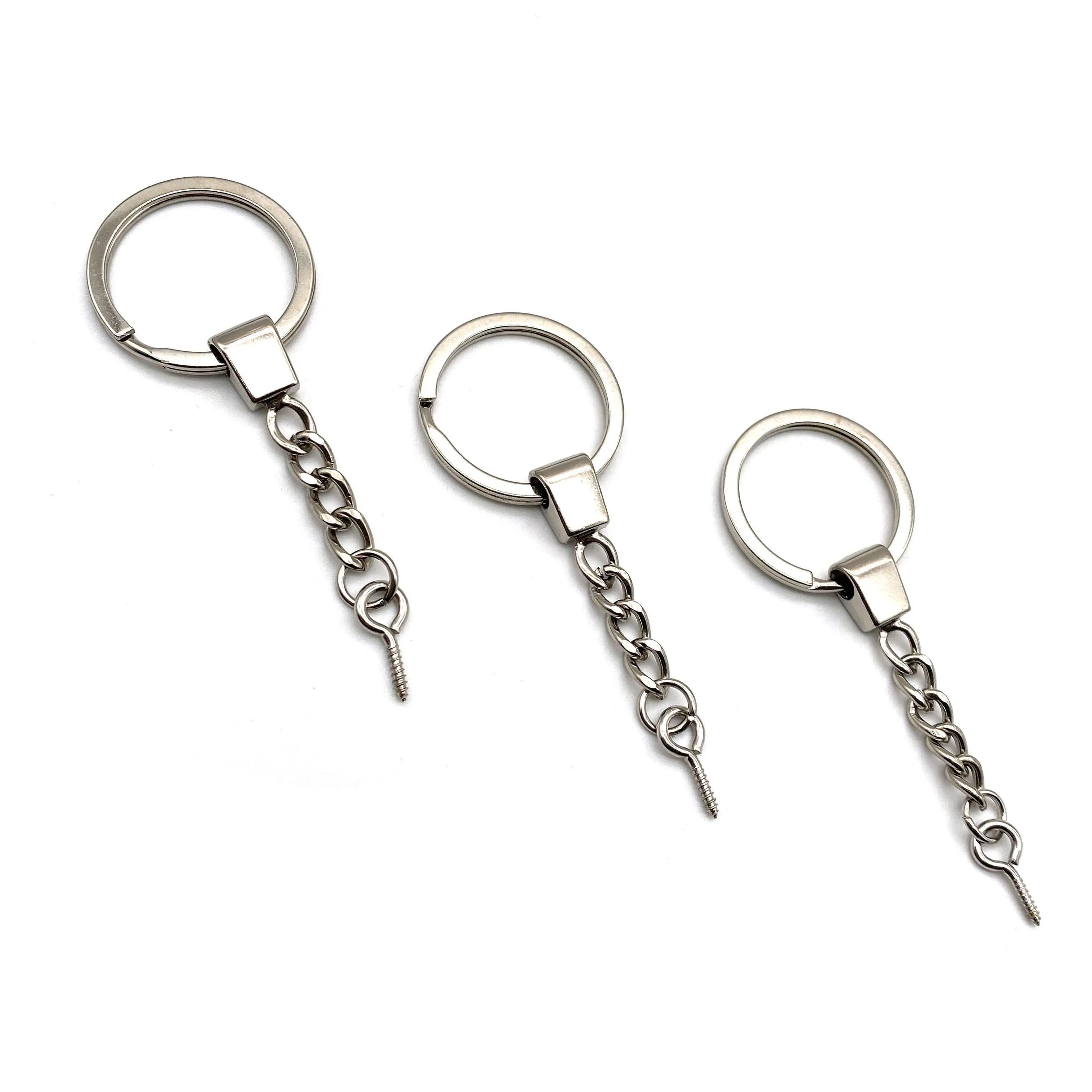 Ready to Ship Bulk Metal 30mm Key Ring Link Chain with Eye Screw Pin Split Ring Keyring Keychain