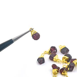 Wholesale 8-10mm <b>Garnet</b> Raw Gemstone <b>Pendant</b> Handmade in Sterling Silver Gold Plated Electroplated Cap for Children's Weddings - Product Image 3
