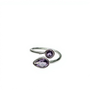 Amethyst Gemstone 925 Sterling Silver Rhodium Bar Setting <b>Adjustable</b> <b>Ring</b> Anti-Tarnish Unisex Religious Jewelry for Anniversary - Product Image 1