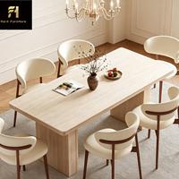 Table à manger longue en bois blanc, style nordique moderne et simple, pour hôtel, villa, restaurant, design post-moderne créatif, 6 personnes.