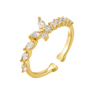 Butterfly Ring Micro Paved Zircon Adjustable 3D Stackable Gold Tone Jewelry For Everyday Wear - Product Image 5