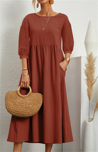 <span class=keywords><strong>Abito</strong></span> <span class=keywords><strong>Estivo</strong></span> Vintage Casual Oversize in Cotone e Lino, Mezza Manica, Vestibilità Ampia con Tasche, per Donna e <span class=keywords><strong>Taglie</strong></span> <span class=keywords><strong>Forti</strong></span> - Product Image 4