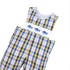 Mono de niño personalizado ODM/OEM con estampado de marlín y fruncido, 100% algodón, certificado OEKO-TEX, con botones, venta al por mayor, para bebés de 2T - Product Image 1