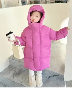 4-12Year 소녀 코트 플러스 벨벳 따뜻한 겨울 재킷 소녀를위한 패션 긴 파카 방한복 두꺼운 후드 어린이 겉옷