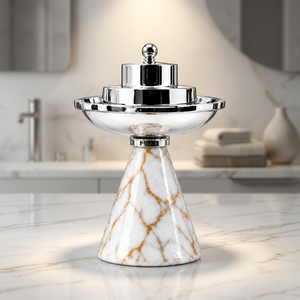 Brûleur à Bakhoor ALABANZA ENTERPRISES en acier inoxydable avec couvercle, design marbre blanc de luxe et veinage doré, pour encens aromatique indien - Product Image 3